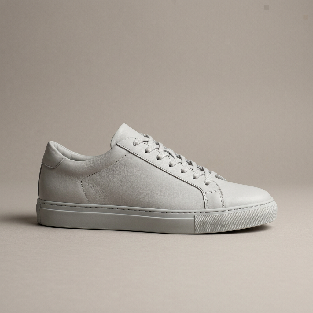 Grey minimal leather trainer