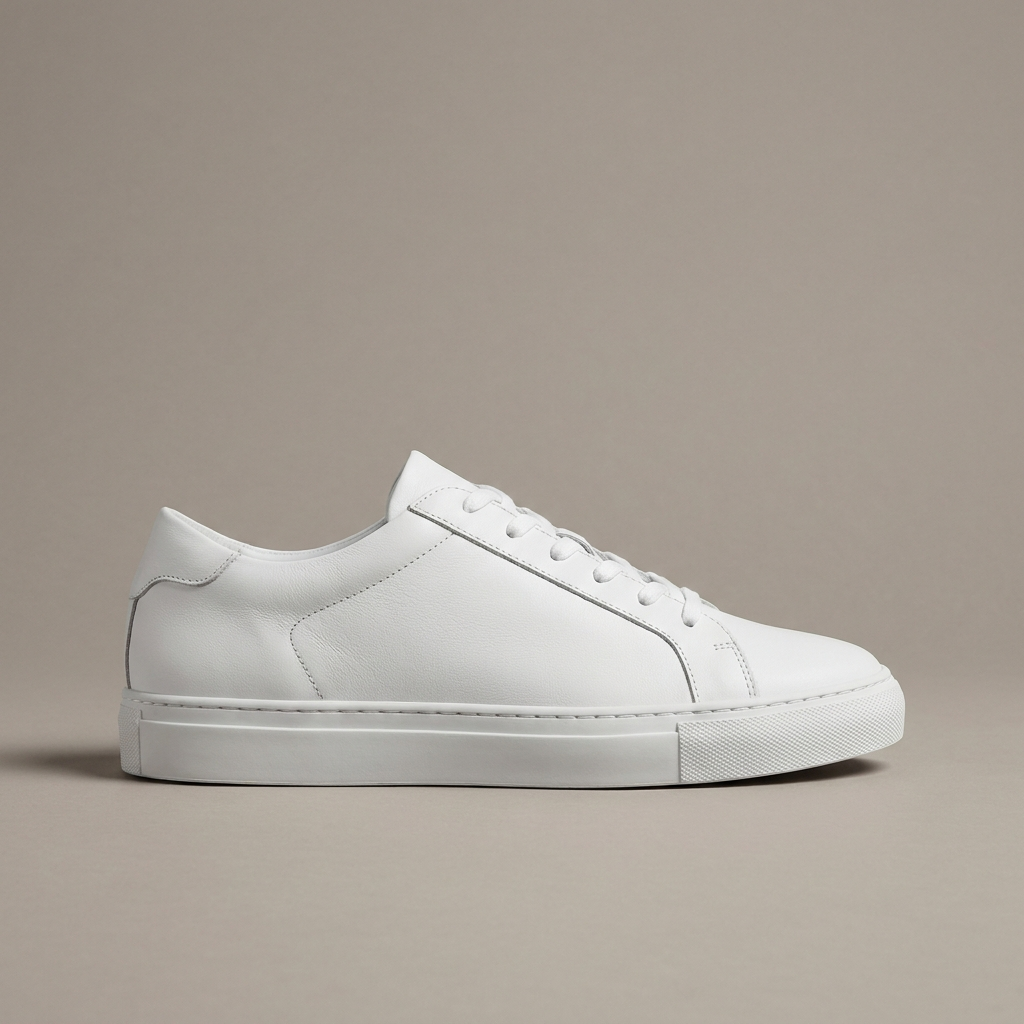 White minimal leather trainer