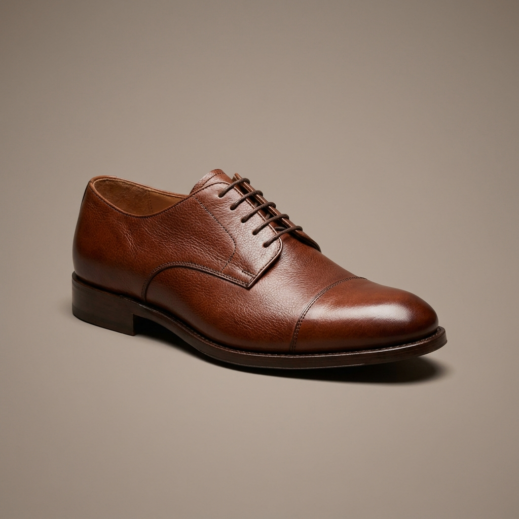 Brown leather derby shoe