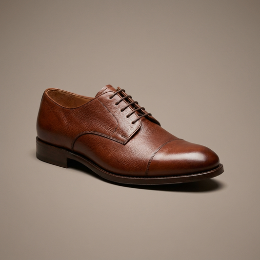 Brown leather derby shoe